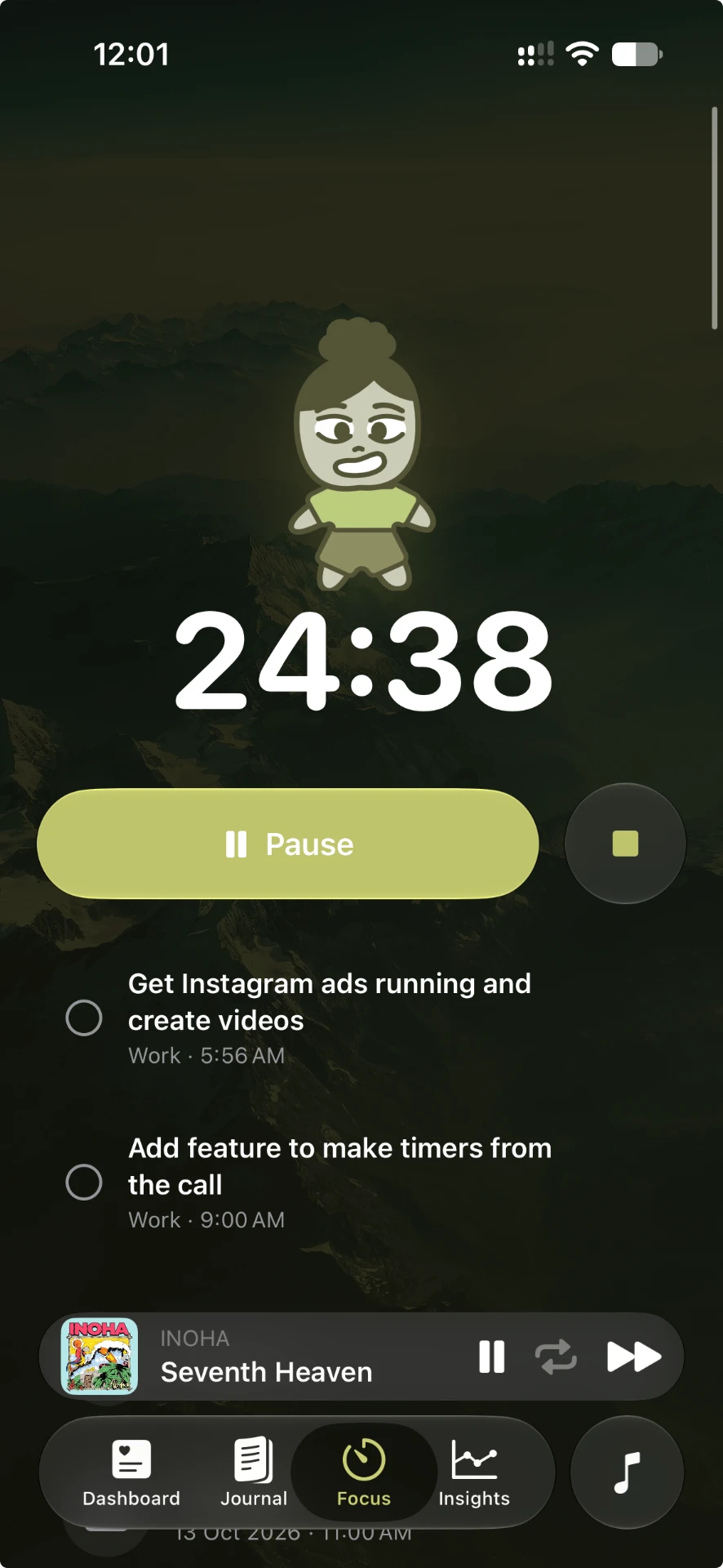 Focus session screen