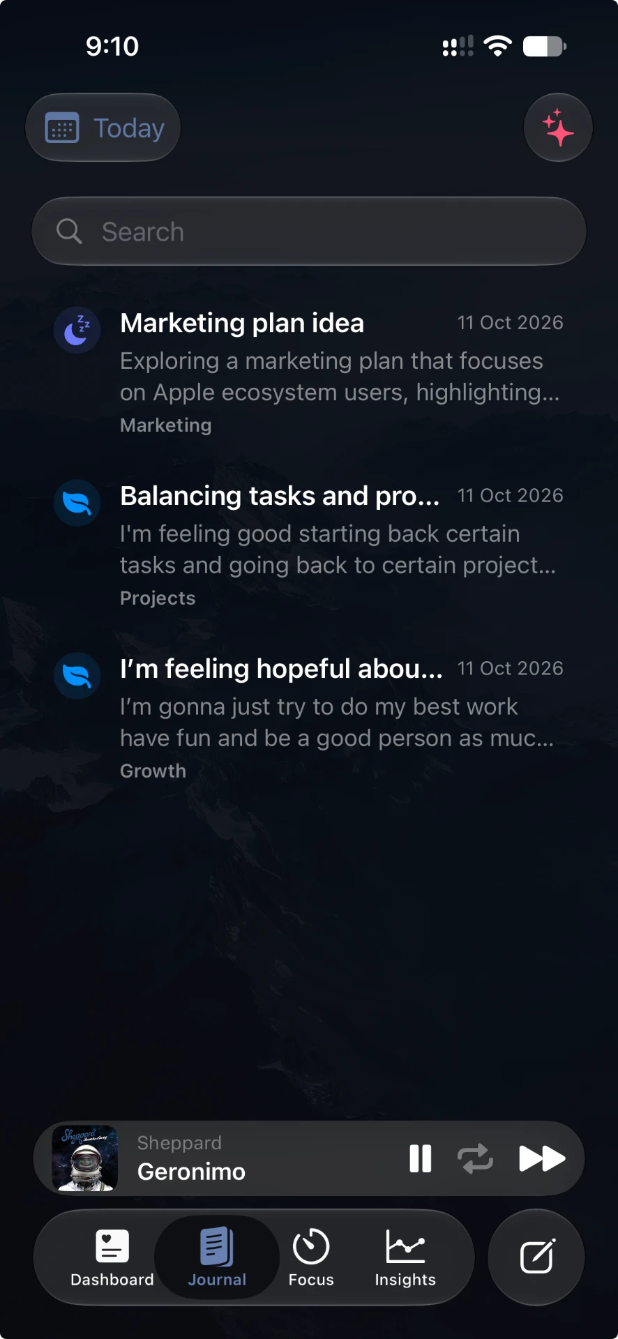 Journal screen